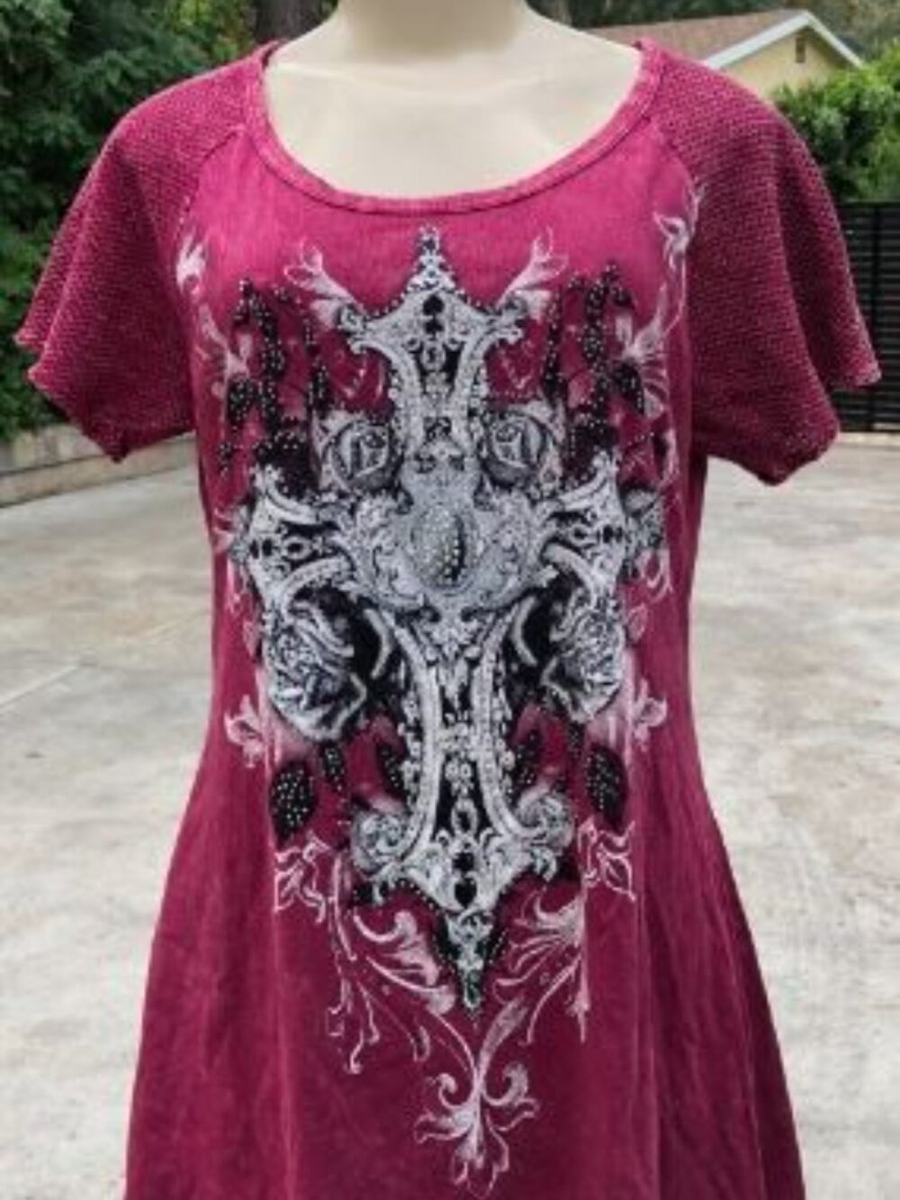 Vocal burgundy embellished plus size t shirt tunic